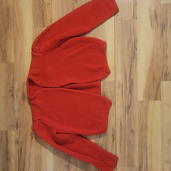 Vintage 80s Red Orange Ribbed Wool Knit Cropped Sweater XS - Picture 2 of 16